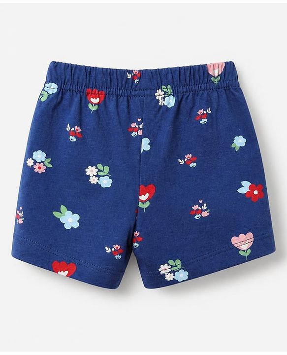 Babyhug Cotton Jersey Knit Short With Floral Print Pack of 3 - Navy Blue Pink Red