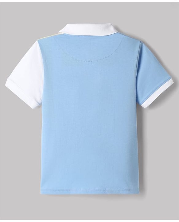 Pine Kids Marvel Cotton Knit  Polo T-Shirt with Half Sleeves and Captain America Print - Sky Blue