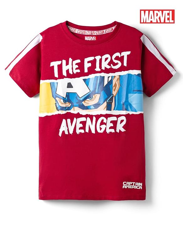 Pine Kids Marvel Single Jersey Knit Half Sleeves T-Shirt with Captain America Print - Red