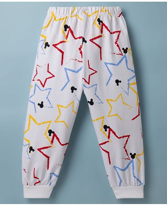 Babyhug Disney Single Jersey Knit Full Sleeves T-Shirt & Pyjama Night Suit with Mickey Mouse Graphics - White