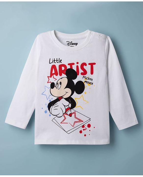 Babyhug Disney Single Jersey Knit Full Sleeves T-Shirt & Pyjama Night Suit with Mickey Mouse Graphics - White