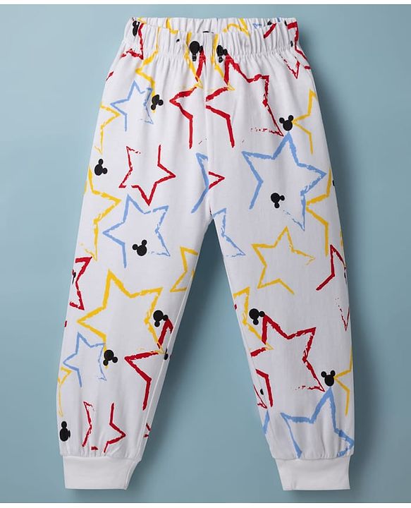Babyhug Disney Single Jersey Knit Full Sleeves T-Shirt & Pyjama Night Suit with Mickey Mouse Graphics - White