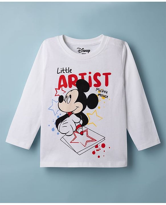 Babyhug Disney Single Jersey Knit Full Sleeves T-Shirt & Pyjama Night Suit with Mickey Mouse Graphics - White