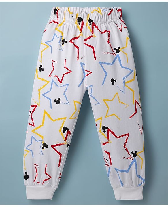 Babyhug Disney Single Jersey Knit Full Sleeves T-Shirt & Pyjama Night Suit with Mickey Mouse Graphics - White