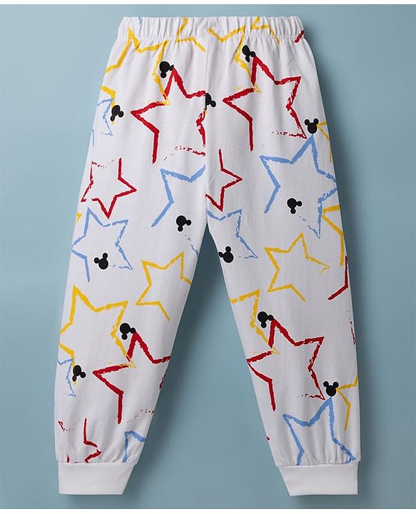 Babyhug Disney Single Jersey Knit Full Sleeves T-Shirt & Pyjama Night Suit with Mickey Mouse Graphics - White