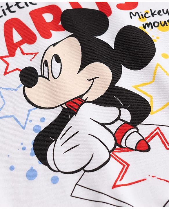 Babyhug Disney Single Jersey Knit Full Sleeves T-Shirt & Pyjama Night Suit with Mickey Mouse Graphics - White