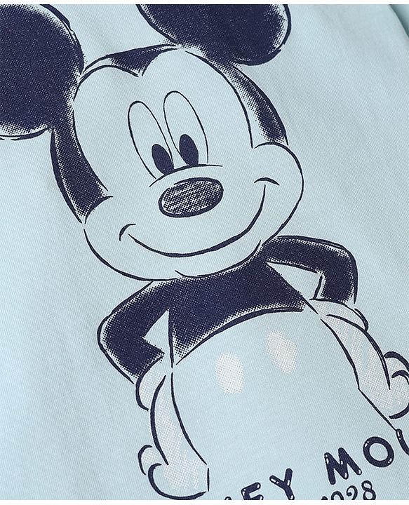 Babyhug Disney Single Jersey Knit Full Sleeves T-Shirt & Pyjama Night Suit with Mickey Mouse Graphic - Light Blue