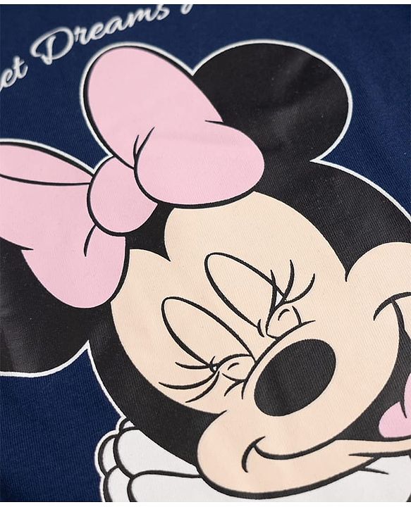 Babyhug Disney Single Jersey Knit Full Sleeves T-shirt & Pyjama Night Suit With Minnie Mouse Graphic & Star Print -Navy Blue