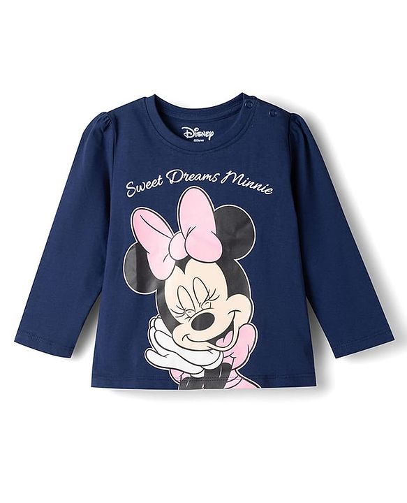 Babyhug Disney Single Jersey Knit Full Sleeves T-shirt & Pyjama Night Suit With Minnie Mouse Graphic & Star Print -Navy Blue