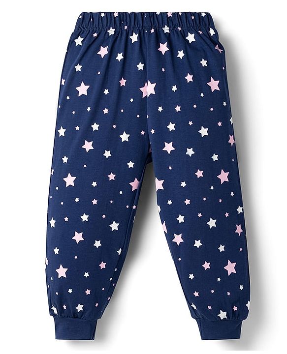 Babyhug Disney Single Jersey Knit Full Sleeves T-shirt & Pyjama Night Suit With Minnie Mouse Graphic & Star Print -Navy Blue