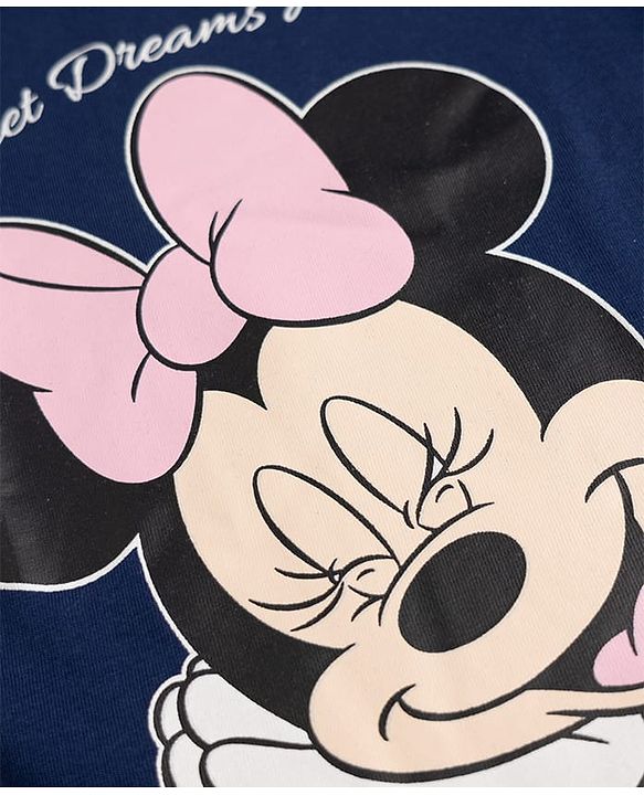 Babyhug Disney Single Jersey Knit Full Sleeves T-shirt & Pyjama Night Suit With Minnie Mouse Graphic & Star Print -Navy Blue