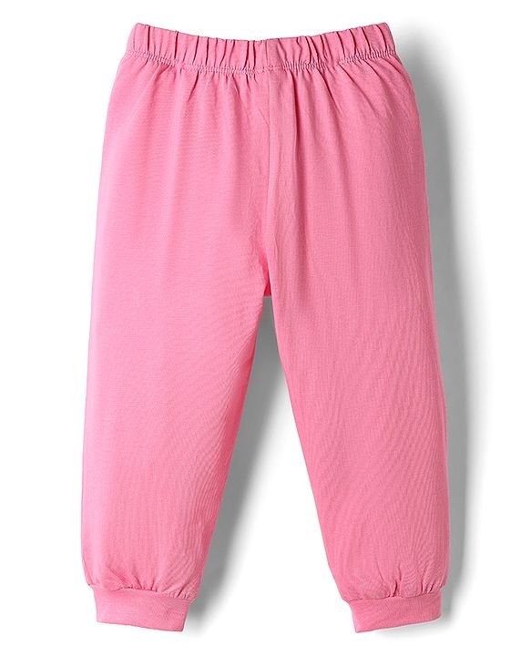 Babyhug Disney Single Jersey Knit Full Sleeves T-Shirt & Pyjama Night Suit With Stitch & Angel Graphic - Pink & Light Green