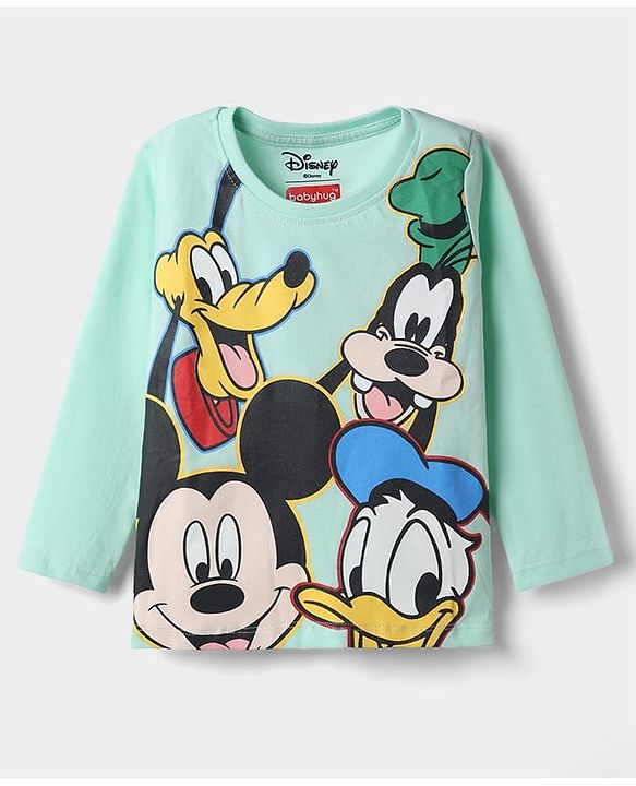 Babyhug Disney Single Jersey Knit Full Sleeves T-Shirt & Pyjama Night Suit with Mickey Mouse and Friends Graphics - Sea Green