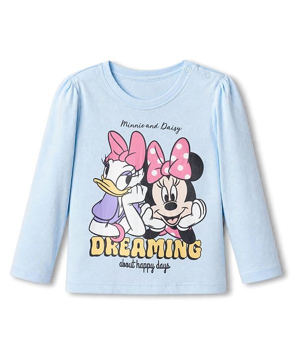 Babyhug Disney Single Jersey Knit Full Sleeves T-Shirt & Pyjama Night Suit with Minnie & Friends Graphics - Sky Blue