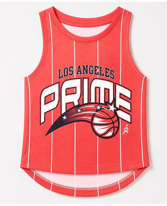 Pine Active Knit Sleeveless T-Shirt With Text Print - Red