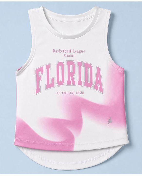 Pine Active Knit Sleeveless T-Shirt With Text Print - White & Pink