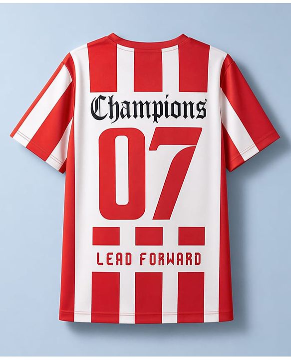 Pine Active Knit Half Sleeves Striped & Champions Lead Forward T-Shirt - Red