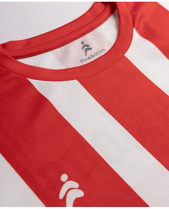 Pine Active Knit Half Sleeves Striped & Champions Lead Forward T-Shirt - Red