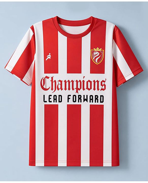 Pine Active Knit Half Sleeves Striped & Champions Lead Forward T-Shirt - Red