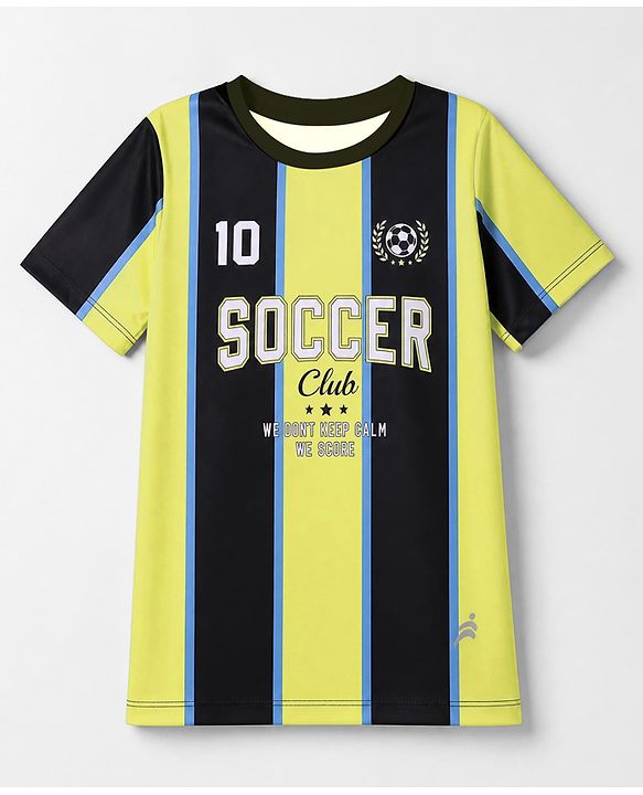 Pine Active Knit Half Sleeves Striped T-Shirt Numeric Print - Yellow