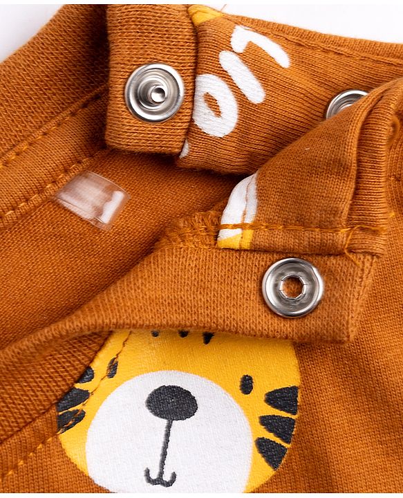 Babyhug 100% Cotton Knit Full Sleeves Co-Ords T-Shirt & Pyjama Night suit with Lion King Print - Brown