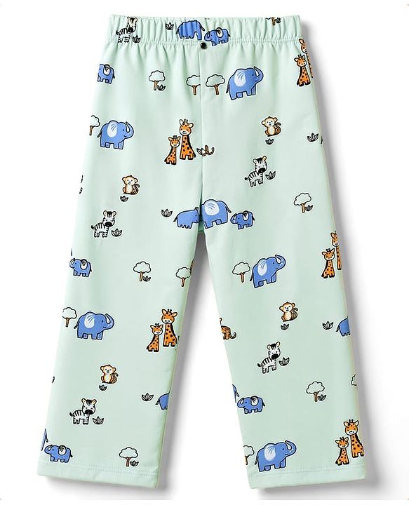 Babyhug Cotton Knit Full Sleeves Front Open Co-Ords Animals Printed Shirt & Pajama Night Suit - Sea Green