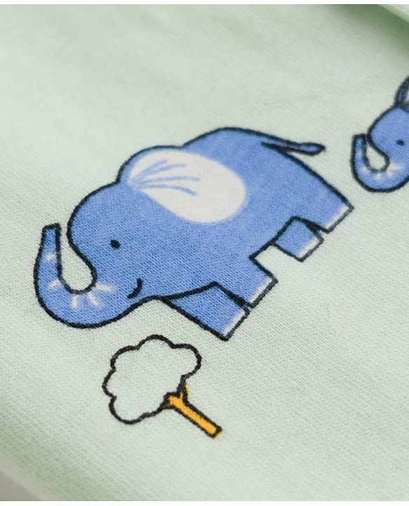 Babyhug Cotton Knit Full Sleeves Front Open Co-Ords Animals Printed Shirt & Pajama Night Suit - Sea Green