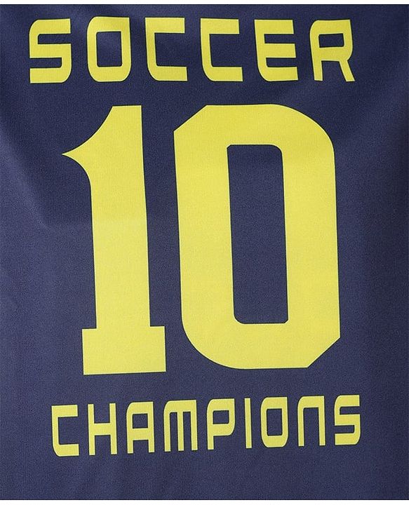 Pine Active Knit Half Sleeves T-Shirt with Front & Back Soccer Champions Print - Navy Blue
