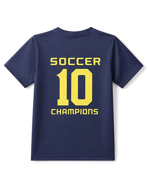 Pine Active Knit Half Sleeves T-Shirt with Front & Back Soccer Champions Print - Navy Blue