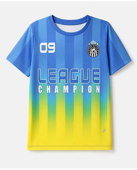 Pine Active Knit Half Sleeves T-Shirt With League Champion Text Print - Yellow