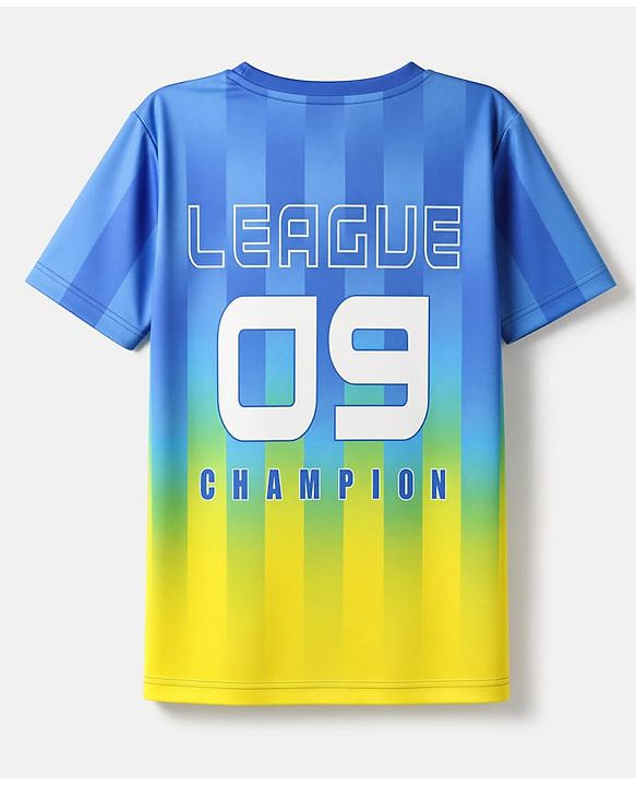 Pine Active Knit Half Sleeves T-Shirt With League Champion Text Print - Yellow