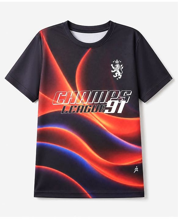 Pine Active Knit Half Sleeves T-Shirt With Text Print - Black