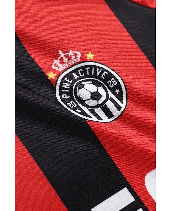 Pine Active Knit Half Sleeves Striped T-Shirt With Text Print - Red & Black