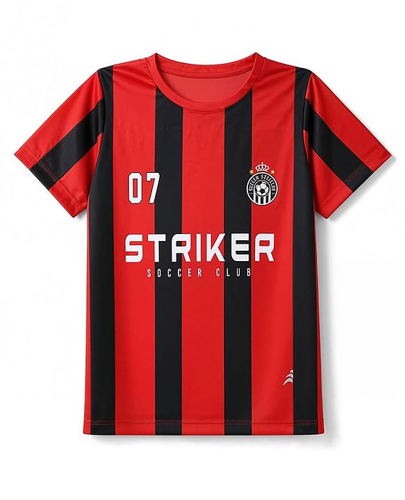 Pine Active Knit Half Sleeves Striped T-Shirt With Text Print - Red & Black