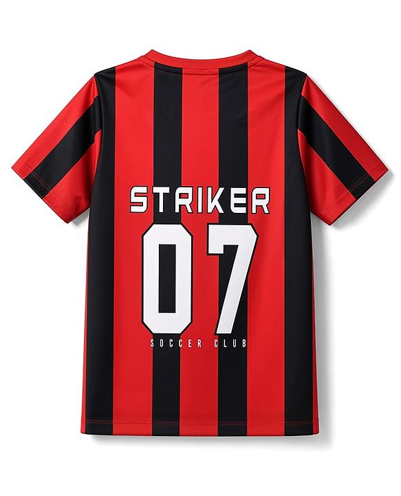 Pine Active Knit Half Sleeves Striped T-Shirt With Text Print - Red & Black
