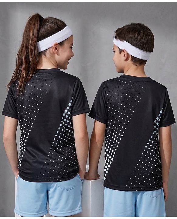 Pine Active Knit Half Sleeves T-Shirt Text Print - Black
