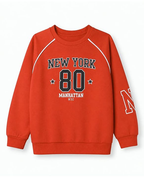 Babyhug Cotton Knit Full Raglan Sleeves Sweatshirt With Text Print - Red