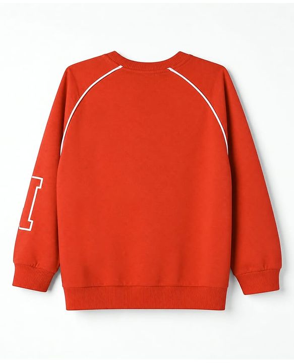 Babyhug Cotton Knit Full Raglan Sleeves Sweatshirt With Text Print - Red