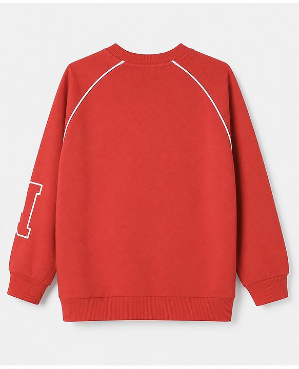 Babyhug Cotton Knit Full Raglan Sleeves Sweatshirt With Text Print - Red