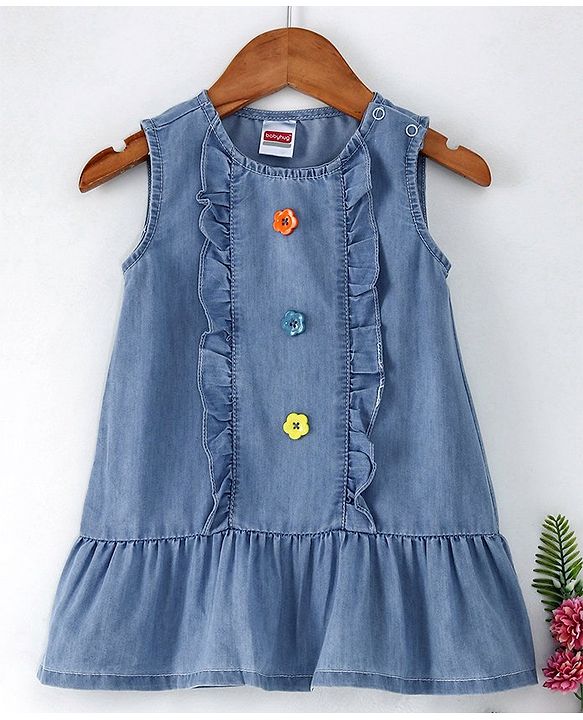 Babyhug Sleeveless Fit & Flare Denim Frock - Light Blue