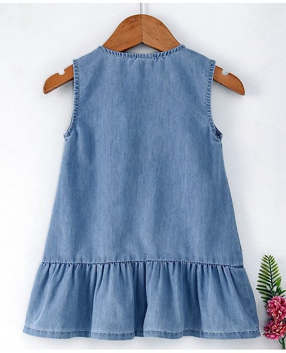 Babyhug Sleeveless Fit & Flare Denim Frock - Light Blue