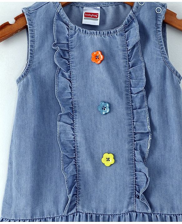 Babyhug Sleeveless Fit & Flare Denim Frock - Light Blue