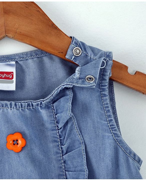 Babyhug Sleeveless Fit & Flare Denim Frock - Light Blue