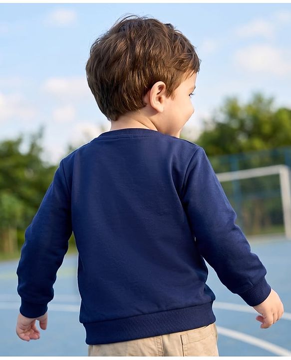 Babyhug 100% Cotton Knit Sweatshirt with Full Sleeves & Soccer Print - Navy Blue
