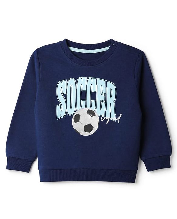 Babyhug 100% Cotton Knit Sweatshirt with Full Sleeves & Soccer Print - Navy Blue