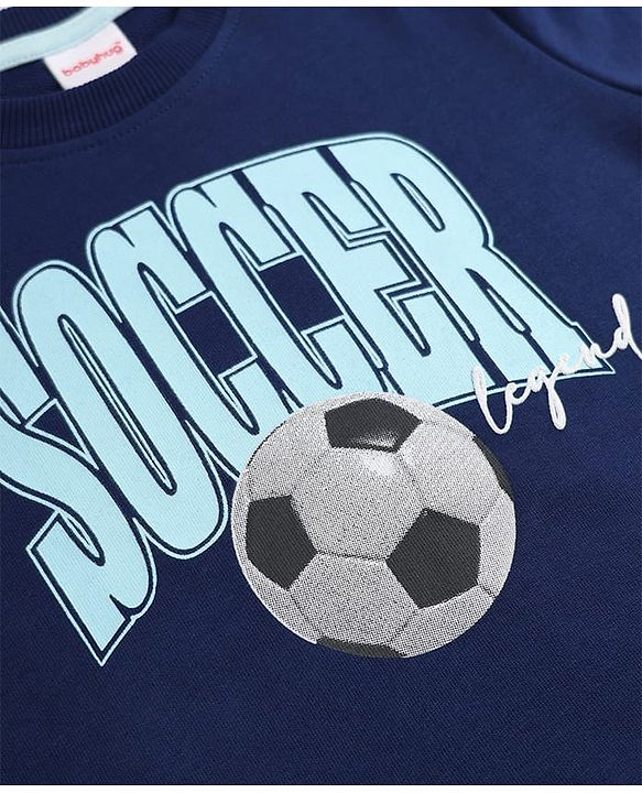 Babyhug 100% Cotton Knit Sweatshirt with Full Sleeves & Soccer Print - Navy Blue