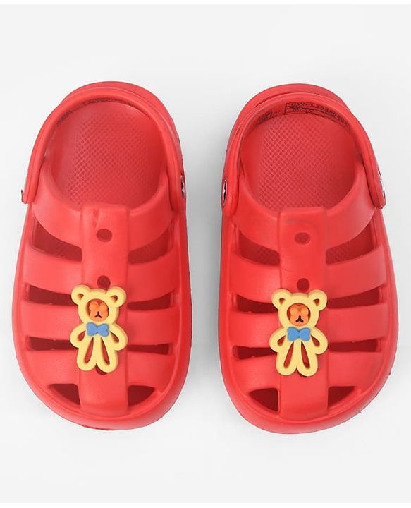 Cute Walk by Babyhug Back Strap Closure Clogs With Teddy Bear Applique - Red