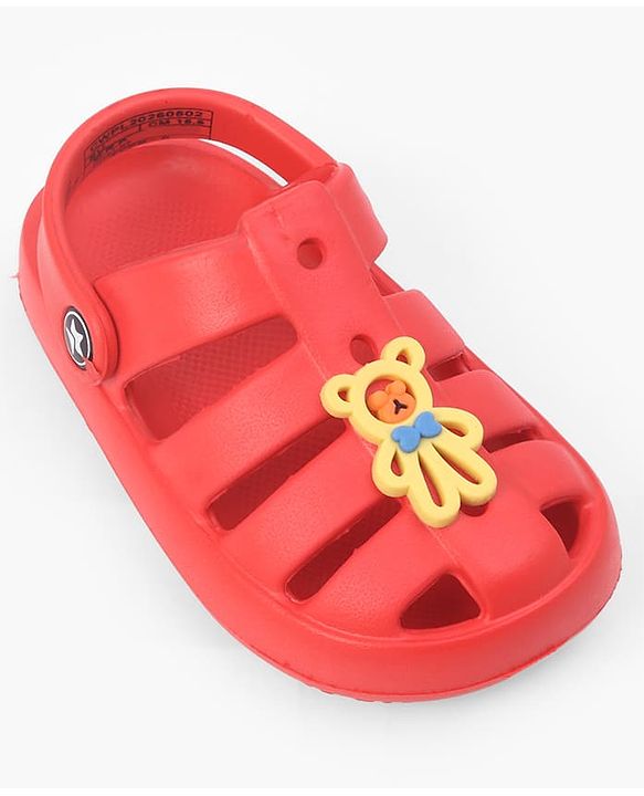 Cute Walk by Babyhug Back Strap Closure Clogs With Teddy Bear Applique - Red