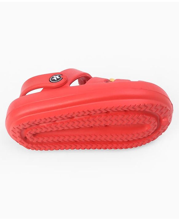 Cute Walk by Babyhug Back Strap Closure Clogs With Teddy Bear Applique - Red