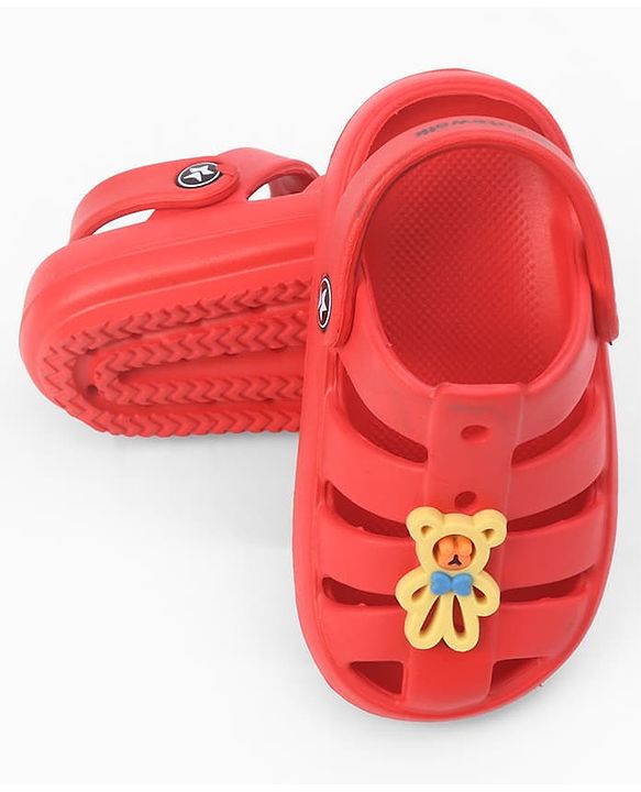 Cute Walk by Babyhug Back Strap Closure Clogs With Teddy Bear Applique - Red